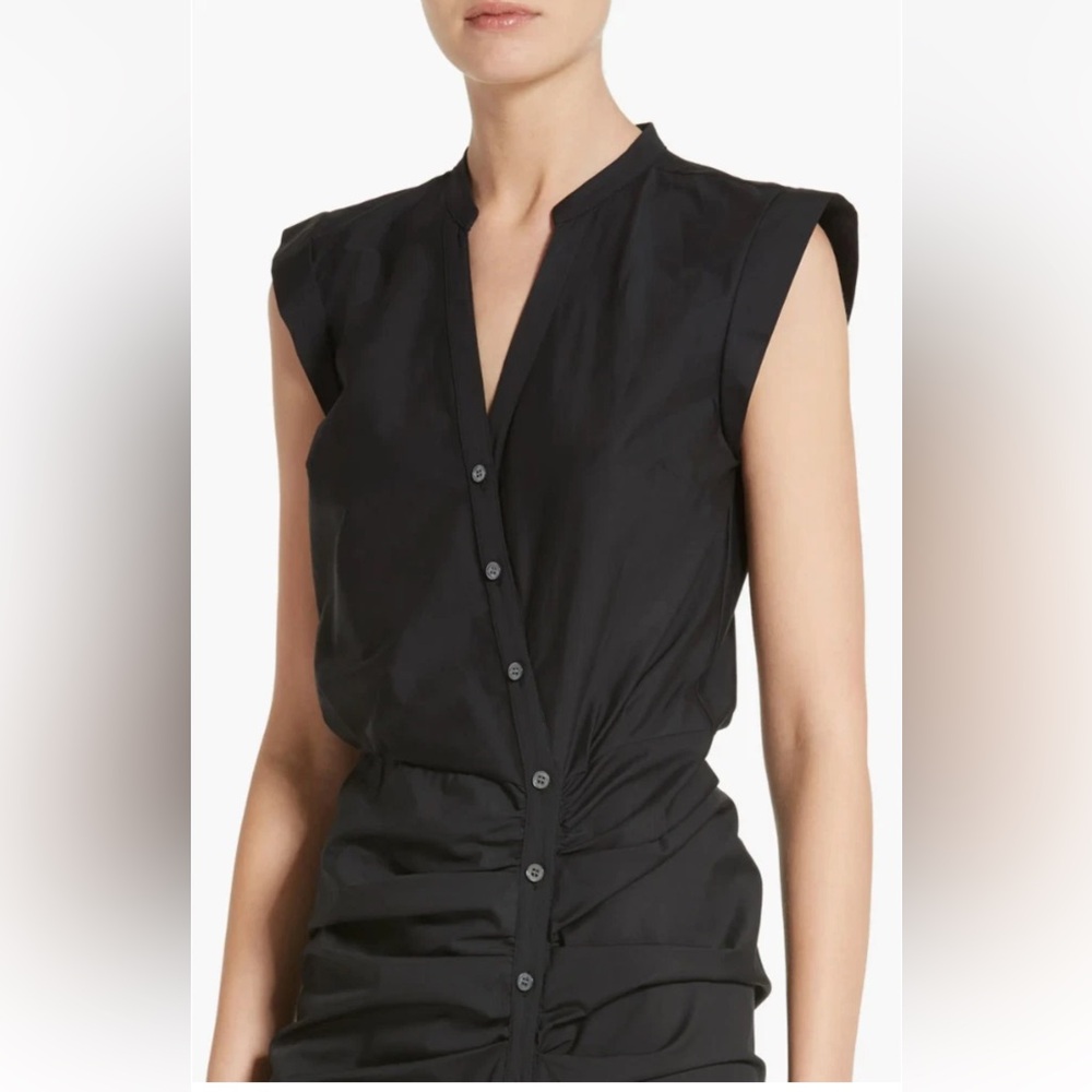 Veronica Beard Black Button-Front Ruched Midi Ski… - image 2